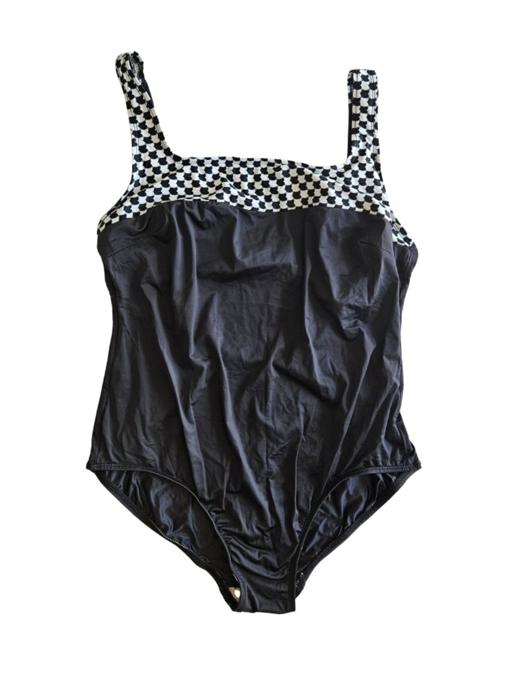 Classic Black One-Piece Swimsuit with Checker Trim